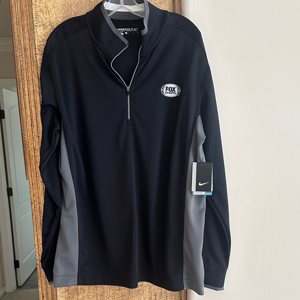 New Nike Golf Men's Large Black and Gray Zip Pullover With Fox Sports Logo
